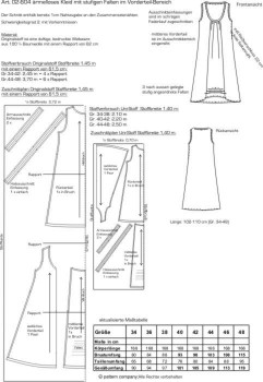 02-604 ärmelloses Kleid  mit stufigen Falten im VT-Bereich