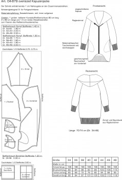 04-879 oversized Kapuzenjacke mit Ripp-Bundeinsatz