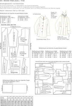 06-222 Pulli / Jacke aus Walk mit Teilungsnähten und großem Kragen     *