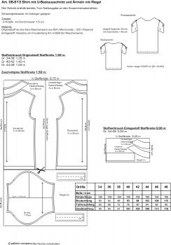 06-613 Shirt mit U-Boot-Ausschnitt + angeschnittenen Ärmeln + Lasche