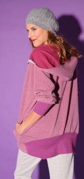 04-879 oversized Kapuzenjacke mit Ripp-Bundeinsatz