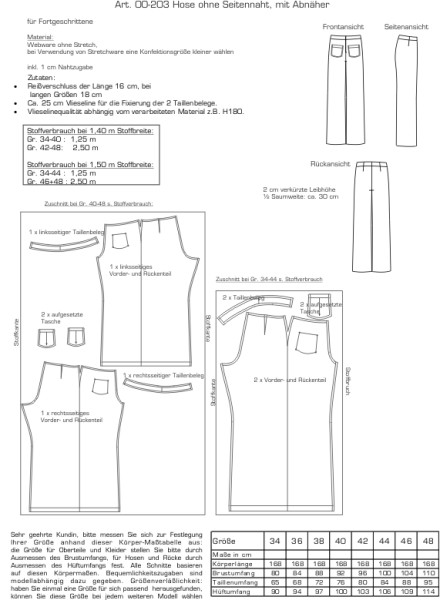 00-203 Hose mit Abnäher in der Seitennaht      *