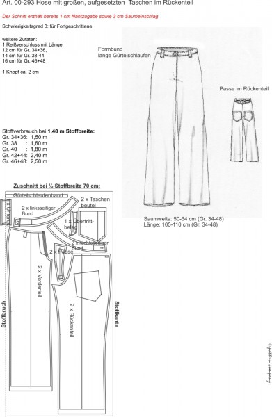 00-293 Hose mit aufgesetzten Taschen im Rückenteil