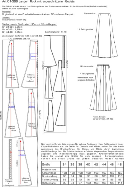 01-399 langer Rock mit angeschnittenen Godets