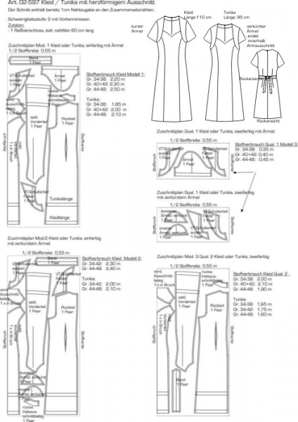 02-597 Kleid /Tunika mit herzförmigem Ausschnitt