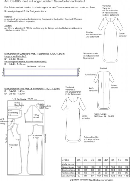 02-865 Kleid mit gerundetem Saum-/Seitennahtverlauf