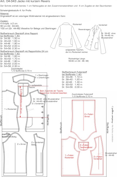 04-343  Jacke mit kurzem Revers, gefüttert