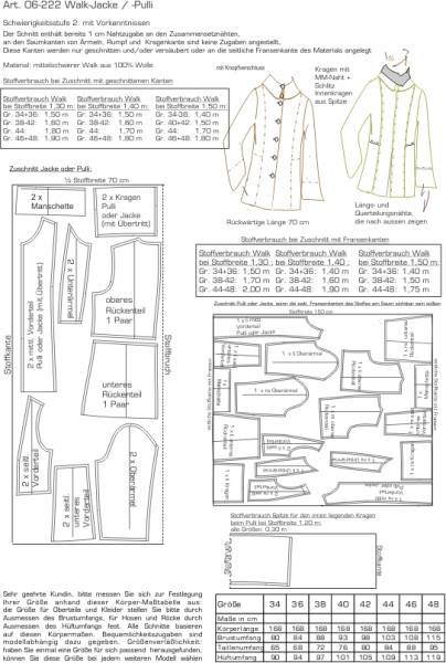 06-222 Pulli / Jacke aus Walk mit Teilungsnähten und großem Kragen     *
