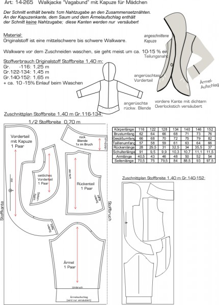14-265 Walkjacke "Vagabund" mit Kapuze - Gr. 116-152