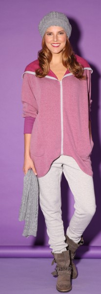 04-879 oversized Kapuzenjacke mit Ripp-Bundeinsatz
