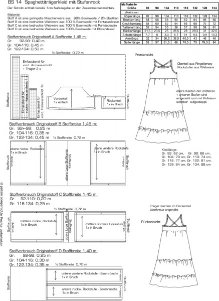 BS 14 Spaghettiträgerkleid mit Stufenrock - Gr. 92-134