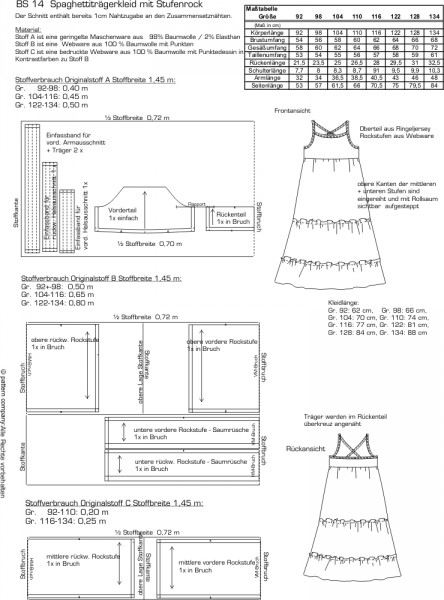 BS 14 Spaghettiträgerkleid mit Stufenrock Gr. 92-134